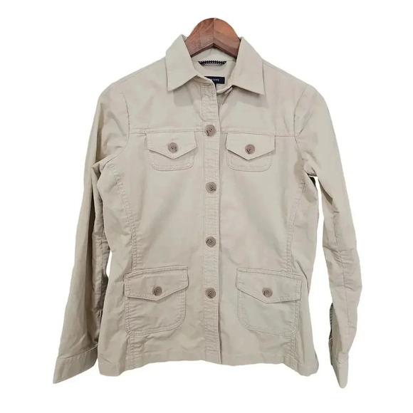 Lands' End Cargo Utility Shirt Jacket Cream Size 4P - Picture 1 of 5